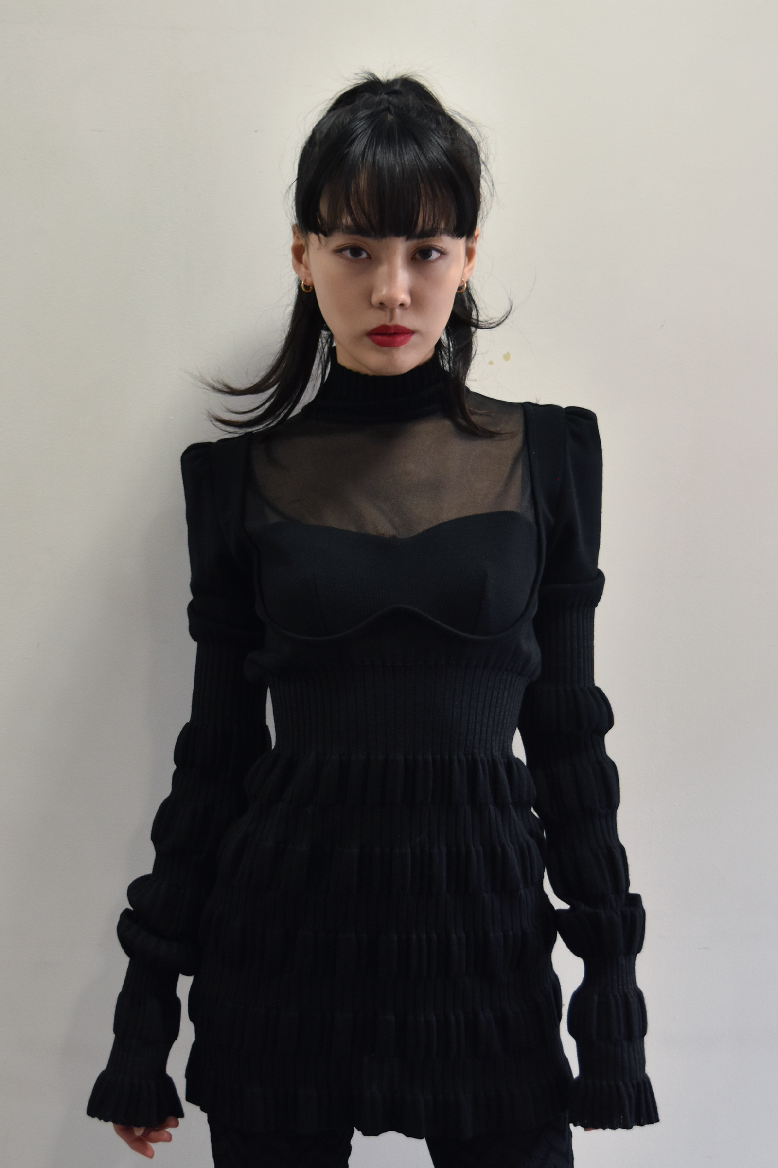 全3色/黒/赤/ベージュ FETICO STRIPE RIB KNIT JUMPER-BLACK | www