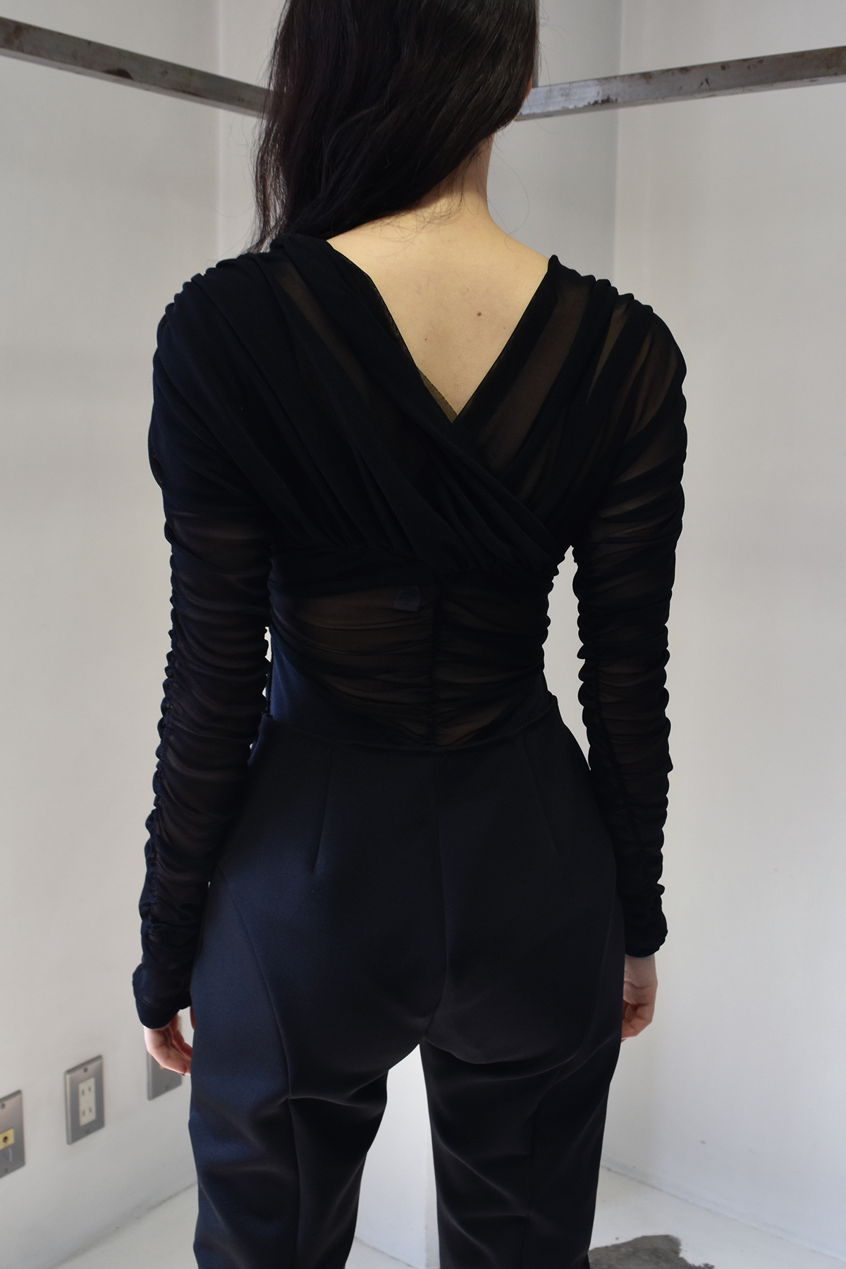 【FETICO】TULLE GATHERED BODYSUIT/BLACK - Size 2