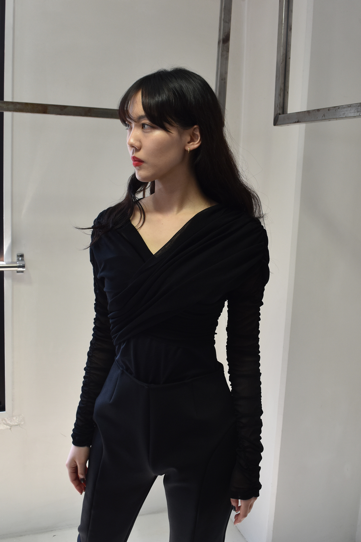 【FETICO】TULLE GATHERED BODYSUIT/BLACK - Size 2