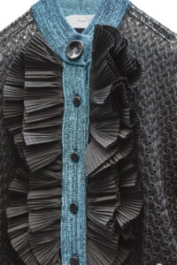 美品⭐︎TOGA PULLA カーディガン　ノーカラー黒　ストレッチ　シースルー1 ◇クーポン対象◇【TOGA PULLA】Lace knit cardigan / BLACK